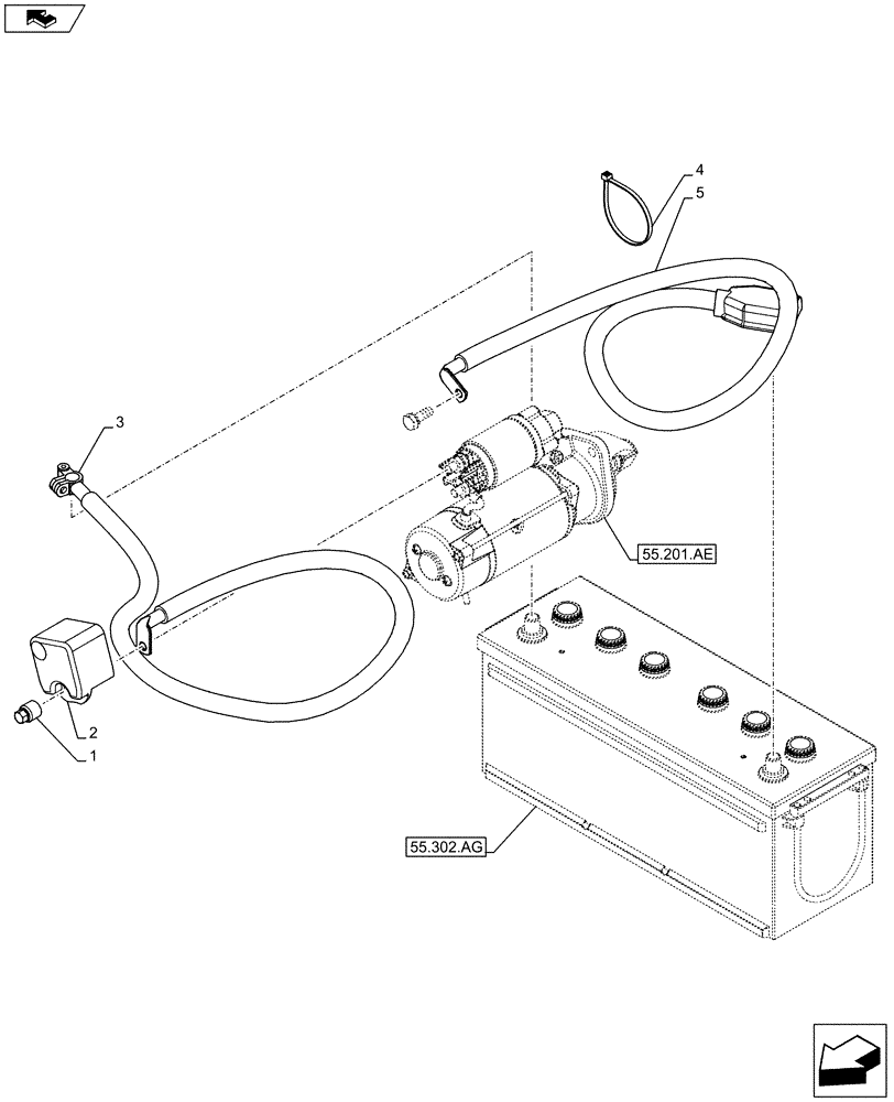 Схема запчастей Case IH FARMALL 105U - (55.302.AV[01]) - STD + VAR - 390798 - BATTERY - CABLES (55) - ELECTRICAL SYSTEMS