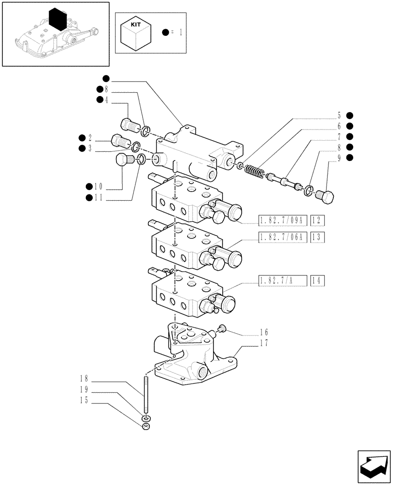 Схема запчастей Case IH JX1085C - (1.82.7/10[01]) - (VAR.164) 3 REAR REMOTE VALVES FOR EDC - CONTROL VALVES - C5484 (07) - HYDRAULIC SYSTEM