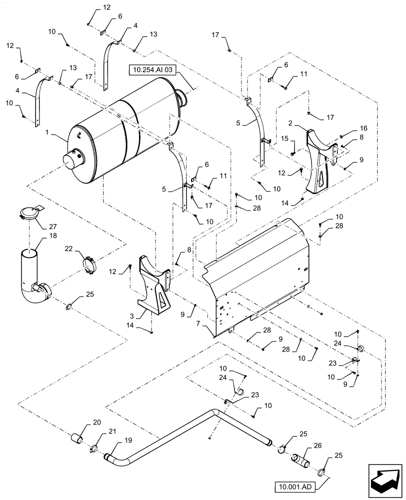 Схема запчастей Case IH 6140 - (10.254.AI[03]) - MUFFLER ASSY W/ SHIELD (10) - ENGINE