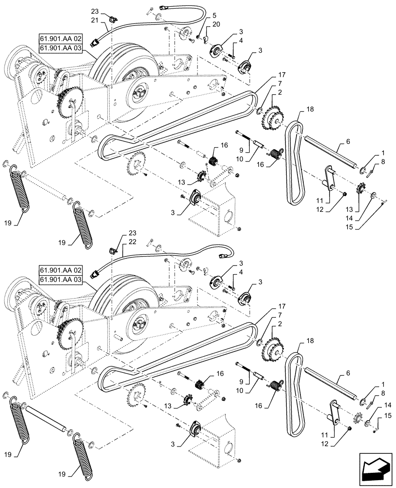 Схема запчастей Case IH 1255 - (61.901.AA[01]) - MECHANICAL UPPER DRIVELINE FOR 24 ROW (61) - METERING SYSTEM