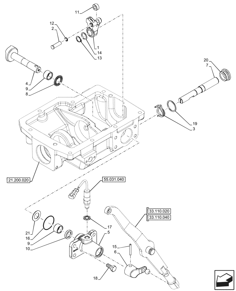 Схема запчастей Case IH FARMALL 80V - (33.110.060) - VAR - 743968 - PARKING LOCK,MECHANICAL ENGAGEMENT (33) - BRAKES & CONTROLS