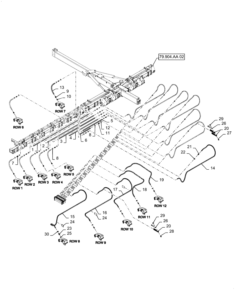 Схема запчастей Case IH 1255 - (79.904.AA[01]) - BULK FILL , DELIVERY PIPE AND HOSES (79) - PLANTING