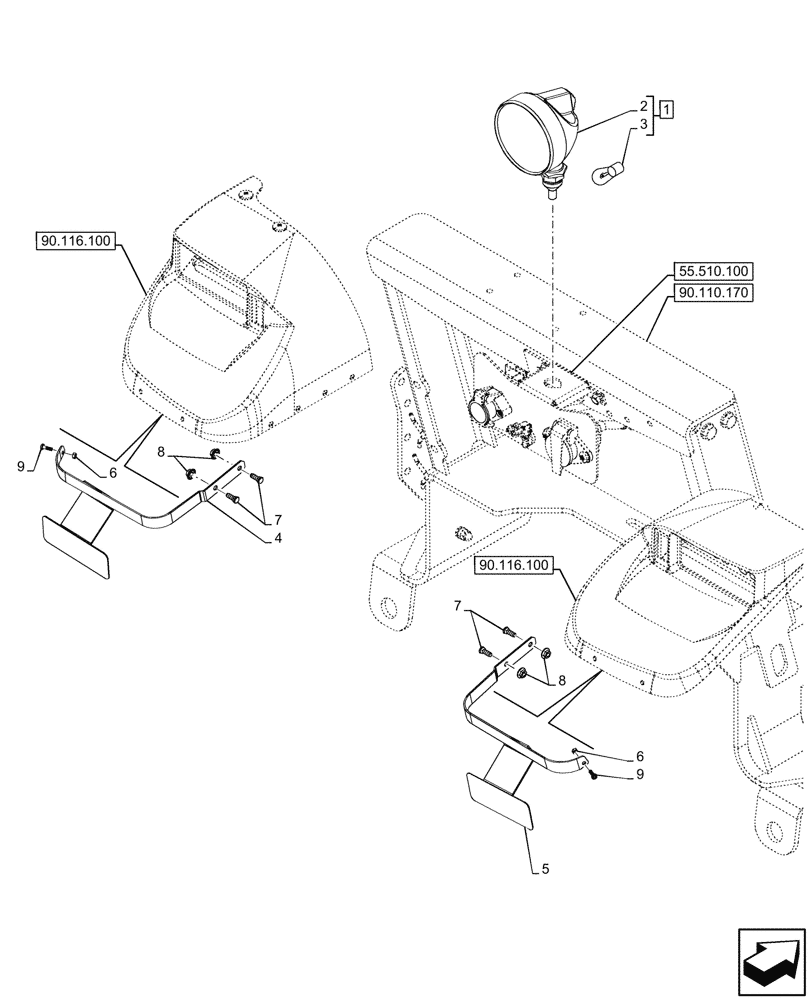 Схема запчастей Case IH FARMALL 110V - (55.404.180) - WORK LIGHT, REAR, W/O CAB (55) - ELECTRICAL SYSTEMS