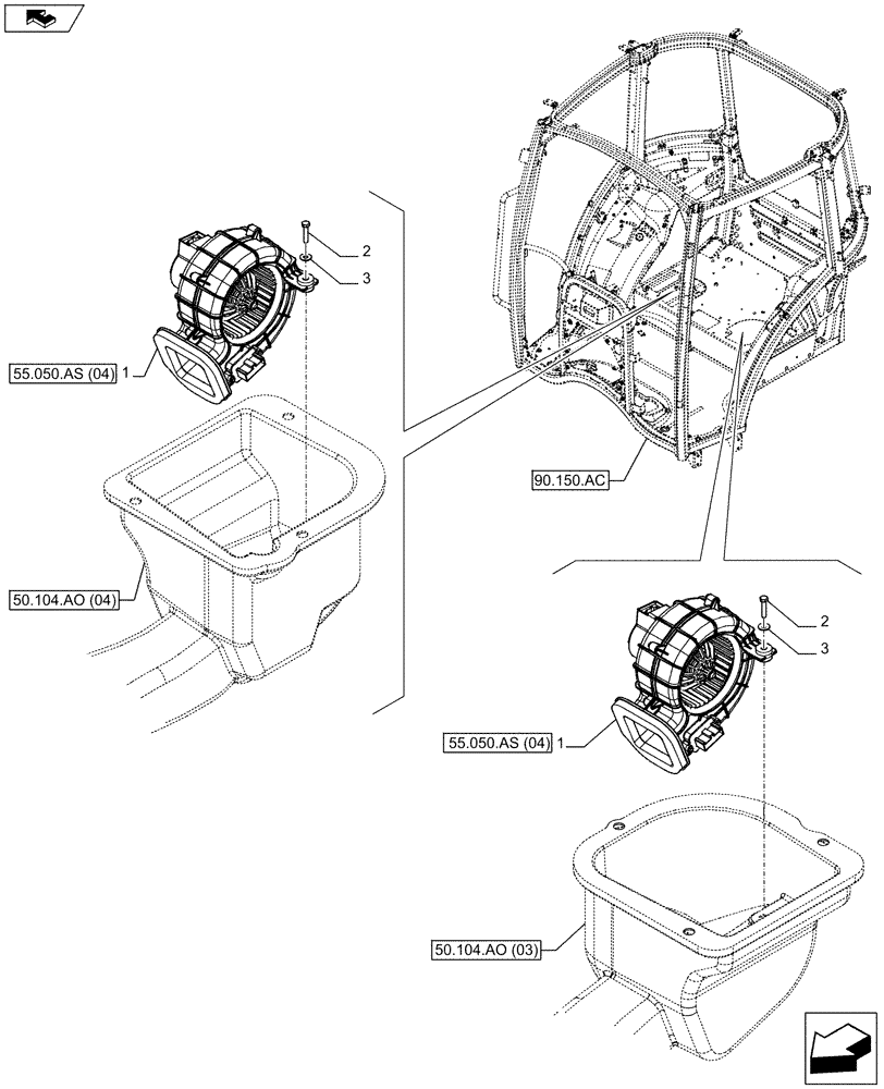 Схема запчастей Case IH FARMALL 105C - (55.050.AS[03]) - VAR - 334183, 334184, 334211, 334212, 391606, 743496, 743573, 744588 - HEATING SYSTEM, BLOWER (W/ AIR CONDITIONING) (55) - ELECTRICAL SYSTEMS