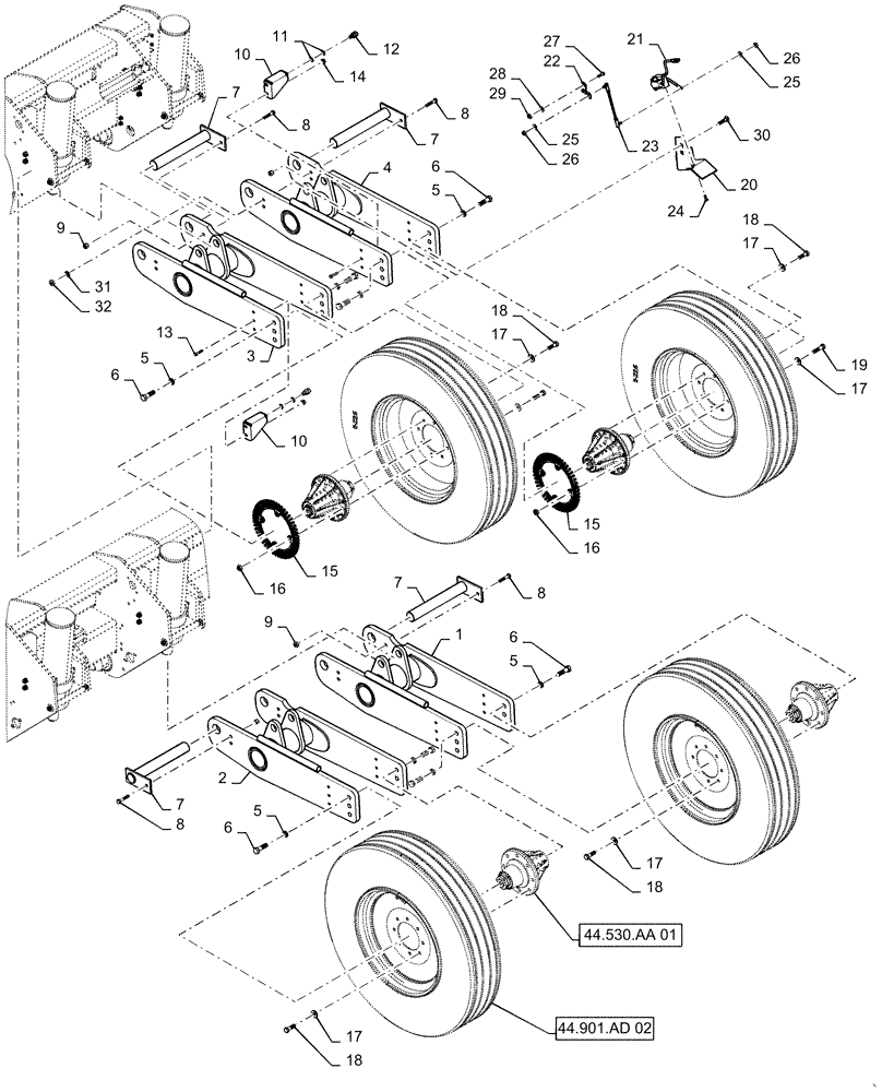 Схема запчастей Case IH 1255 - (44.901.AA[01]) - CARRYING WHEEL ASSEMBLY FOR 24 ROW (44) - WHEELS