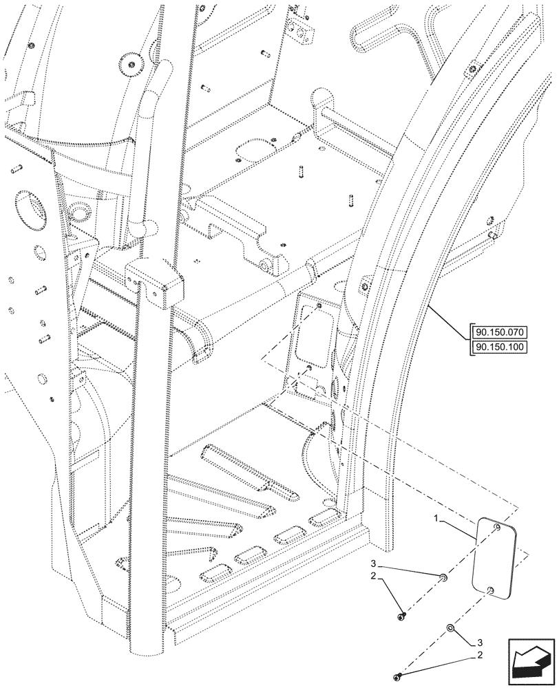 Схема запчастей Case IH FARMALL 90N - (90.150.170) - VAR - 743509, 330273 - CAB, PLATE (90) - PLATFORM, CAB, BODYWORK AND DECALS