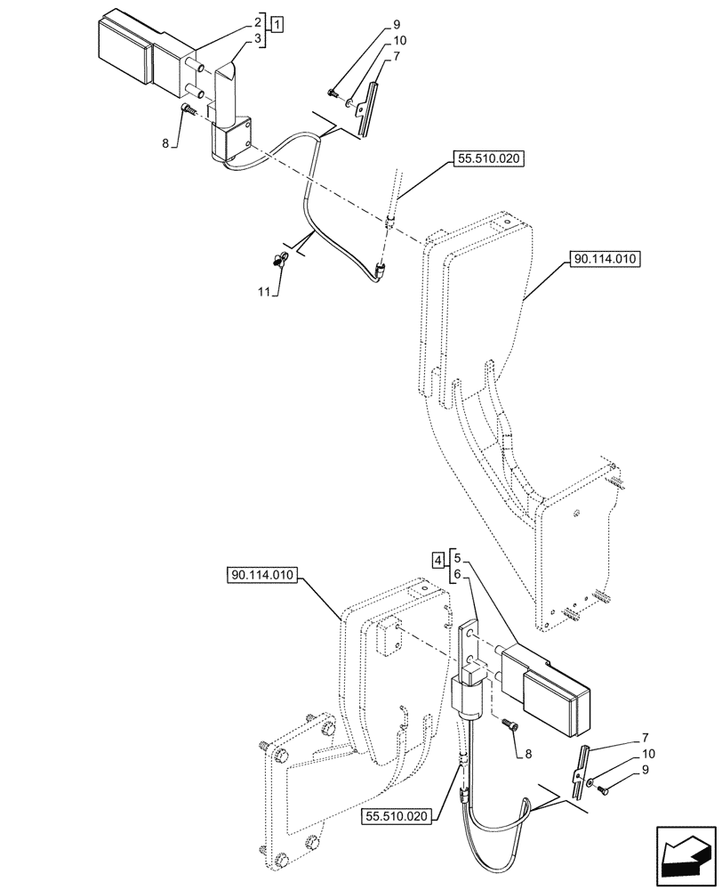 Схема запчастей Case IH FARMALL 90N - (55.404.140) - SIDE LAMP ASSY, W/O CAB (55) - ELECTRICAL SYSTEMS