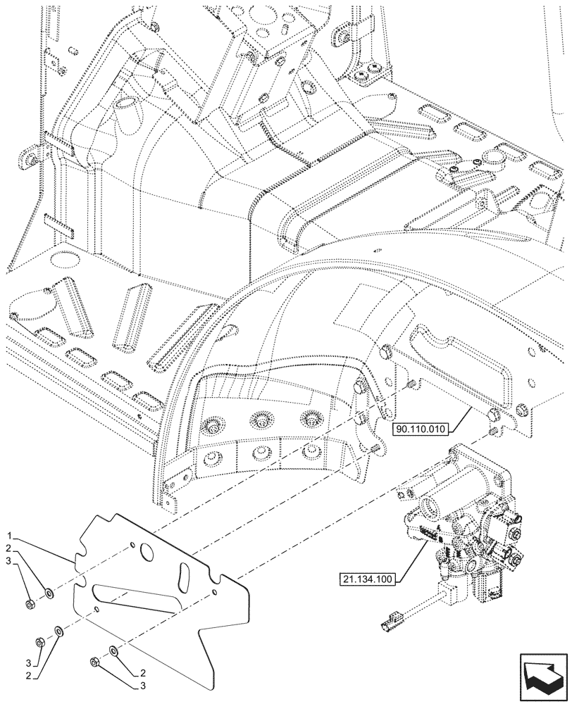 Схема запчастей Case IH FARMALL 100V - (90.116.230) - VAR - 743509, 330273 - REAR FENDER, GUARD, W/O CAB (90) - PLATFORM, CAB, BODYWORK AND DECALS