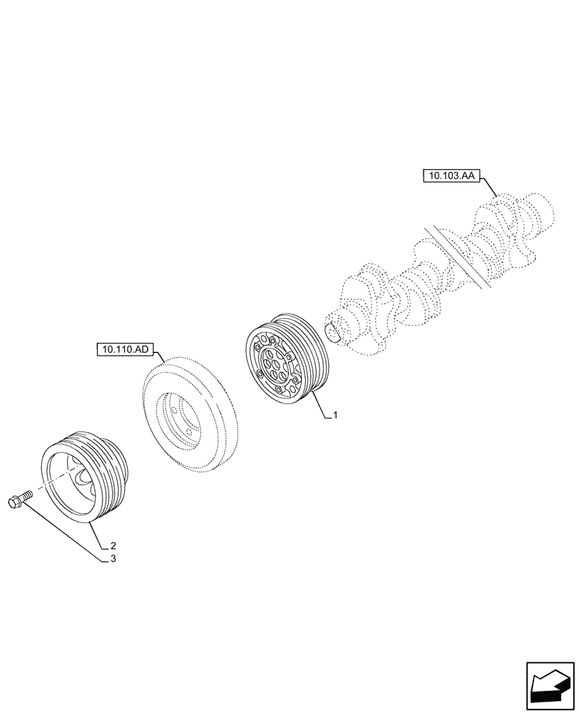 Схема запчастей Case IH F2CFP614E H003 - (10.103.AG) - CRANKSHAFT, PULLEY (10) - ENGINE