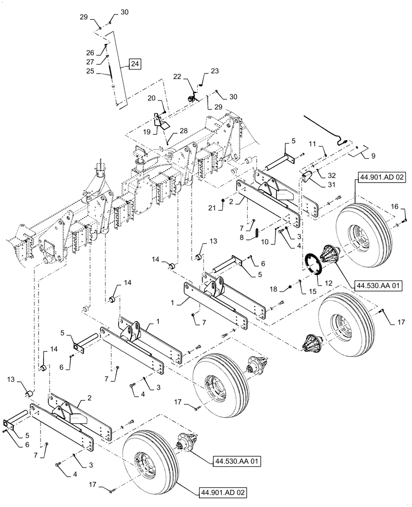 Схема запчастей Case IH 1255 - (44.901.AA[01]) - CARRYING WHEEL ASSEMBLY FOR 12 AND 16 ROW (44) - WHEELS