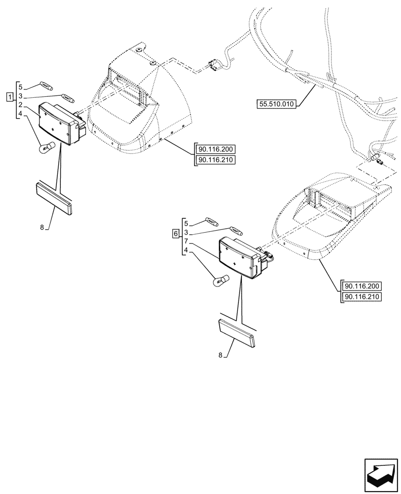 Схема запчастей Case IH FARMALL 80V - (55.404.120) - REAR LIGHT, NA (55) - ELECTRICAL SYSTEMS