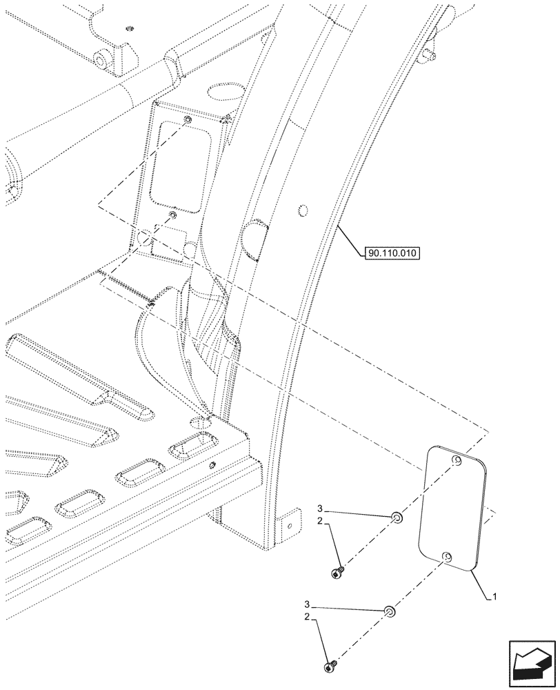 Схема запчастей Case IH FARMALL 110N - (90.110.230) - VAR - 743509, 330273 - PLATFORM, PLATE, W/O CAB (90) - PLATFORM, CAB, BODYWORK AND DECALS