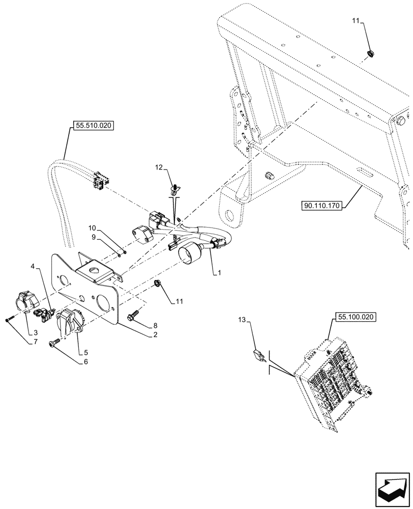 Схема запчастей Case IH FARMALL 90N - (55.510.100) - POWER SOCKET, REAR, W/O CAB (55) - ELECTRICAL SYSTEMS