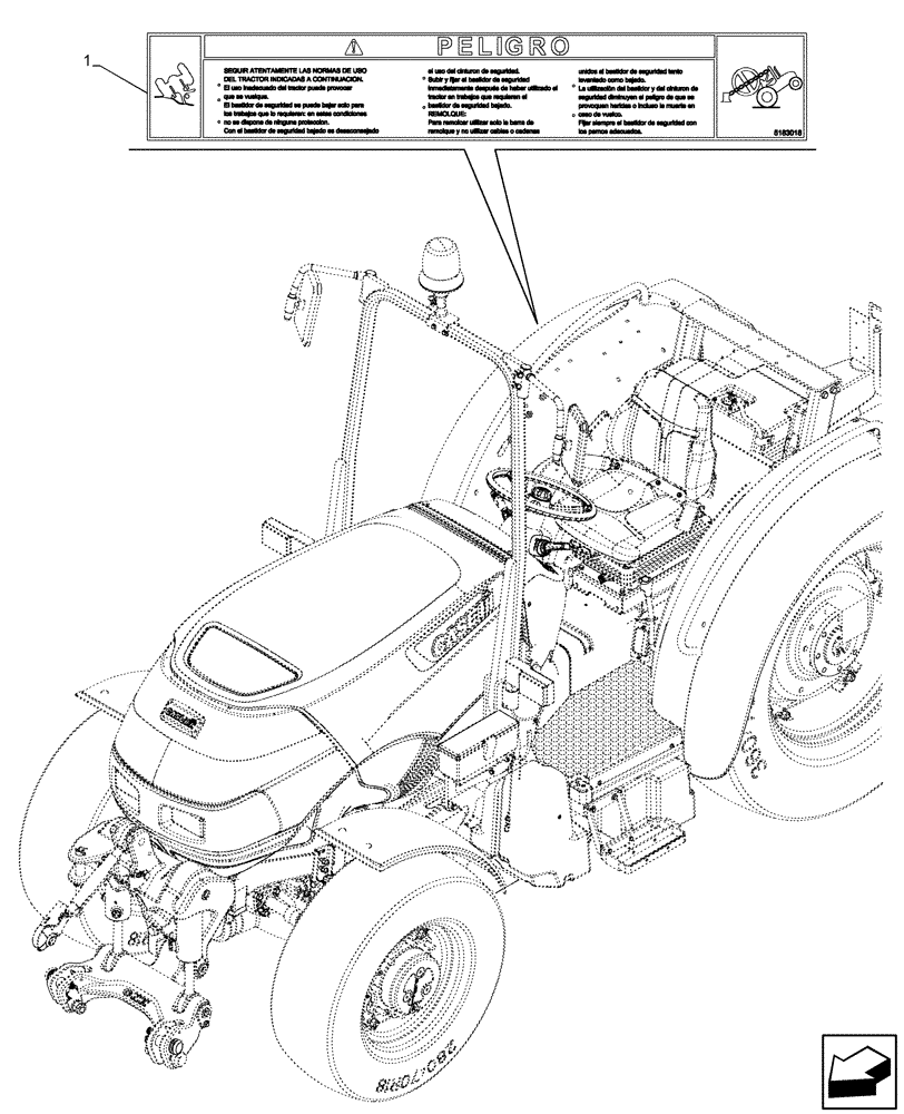 Схема запчастей Case IH FARMALL 110N - (90.108.250) - DECAL, NORD AMERICA REGION SPAIN, W/O CAB (90) - PLATFORM, CAB, BODYWORK AND DECALS