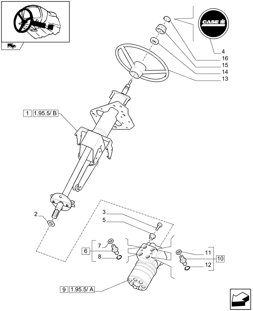 Схема запчастей Case IH PUMA 155 - (1.95.5[01A]) - HYDROSTATIC STEERING WHEEL AND STEERING COLUMN - D6099 (10) - OPERATORS PLATFORM/CAB