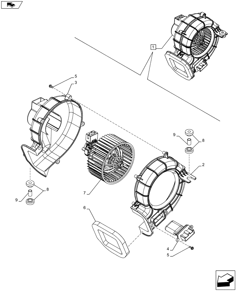 Схема запчастей Case IH FARMALL 105C - (55.050.AS[02]) - VAR - 331606, 334180, 334181, 334182, 333606, 339606 - HEATING SYSTEM, BLOWER (55) - ELECTRICAL SYSTEMS