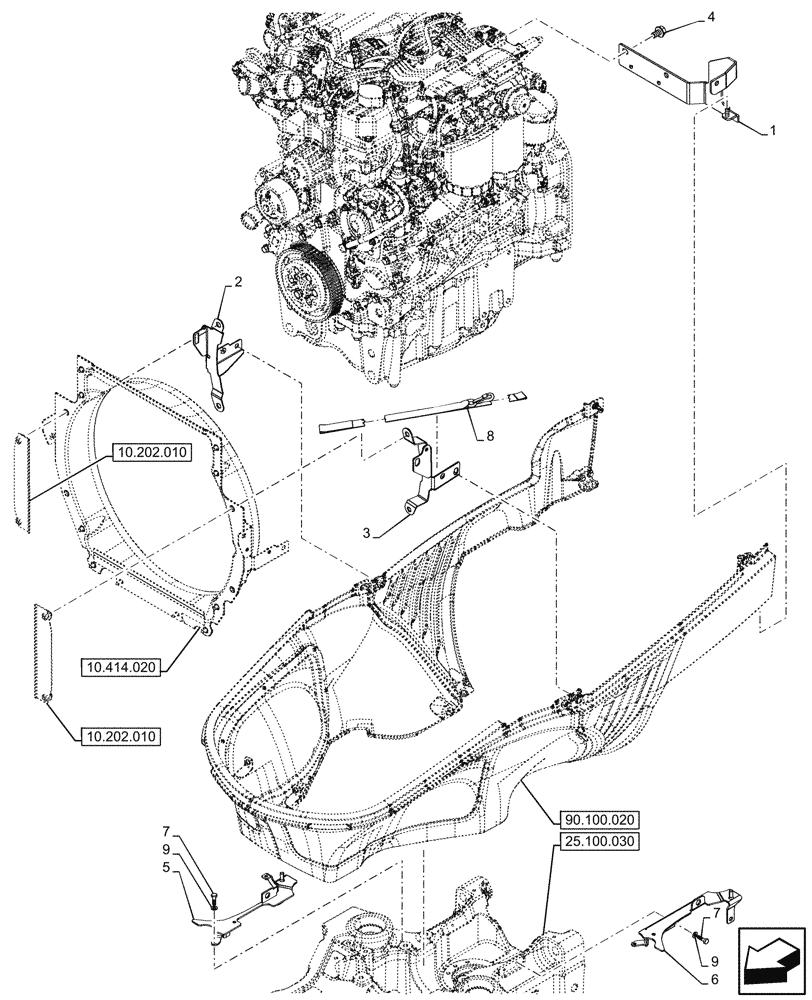 Схема запчастей Case IH FARMALL 110N - (90.102.040) - VAR - 759028, 759029, 759031, 759033 - HOOD, SUPPORT (90) - PLATFORM, CAB, BODYWORK AND DECALS