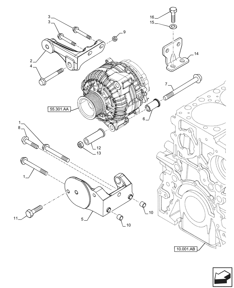 Схема запчастей Case IH F2CFP614B H003 - (55.301.AB) - ALTERNATOR, SUPPORT (55) - ELECTRICAL SYSTEMS