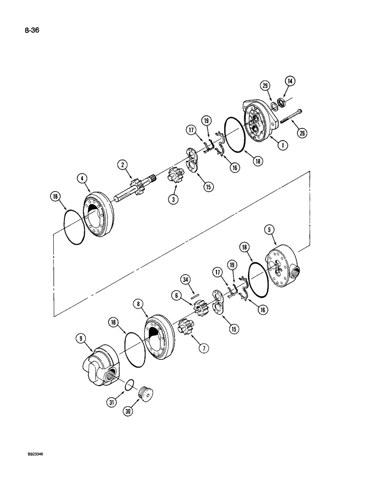 Схема запчастей Case IH 9260 - (8-036) - HYDRAULIC GEAR PUMP, 9240 AND 9260 TRACTOR (08) - HYDRAULICS