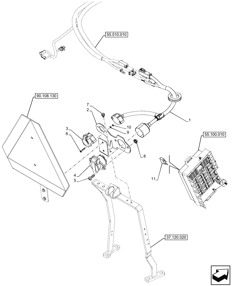 Схема запчастей Case IH FARMALL 90N - (55.510.080) - POWER SOCKET, REAR, CAB (55) - ELECTRICAL SYSTEMS