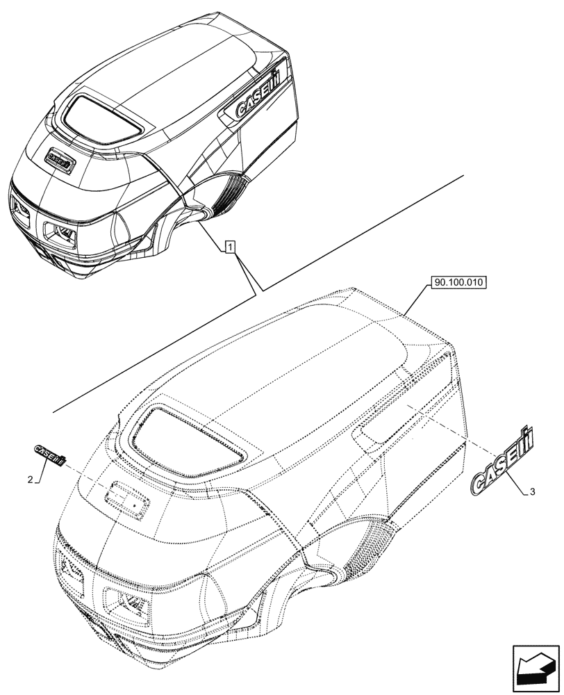 Схема запчастей Case IH FARMALL 110V - (90.108.840) - VAR - 759028, 759029, 759031, 759033 - EMBLEM, HOOD, CASE (90) - PLATFORM, CAB, BODYWORK AND DECALS