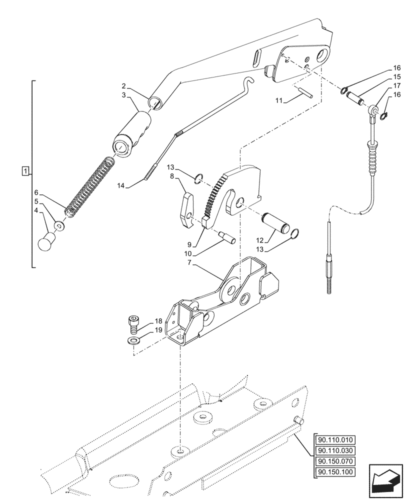 Схема запчастей Case IH FARMALL 90V - (33.110.010) - VAR - 759028, 759029, 759031, 759033 - HAND BRAKE, LEVER (33) - BRAKES & CONTROLS