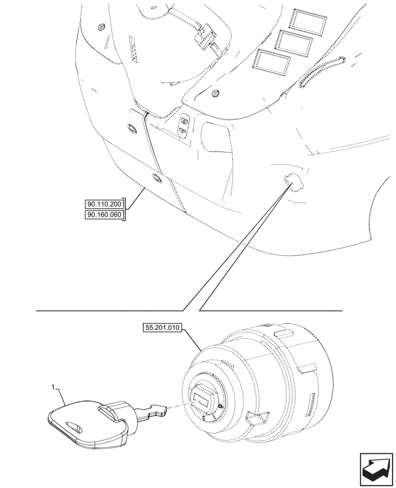 Схема запчастей Case IH FARMALL 80N - (55.201.020) - VAR - 759028, 759029, 759031, 759033 - IGNITION SWITCH, KEY (55) - ELECTRICAL SYSTEMS