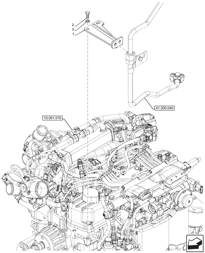 Схема запчастей Case IH FARMALL 110N - (41.206.010) - VAR - 342270, 342271, 759028, 759029 - POWER STEERING LINE, SUPPORT, W/O CAB (41) - STEERING