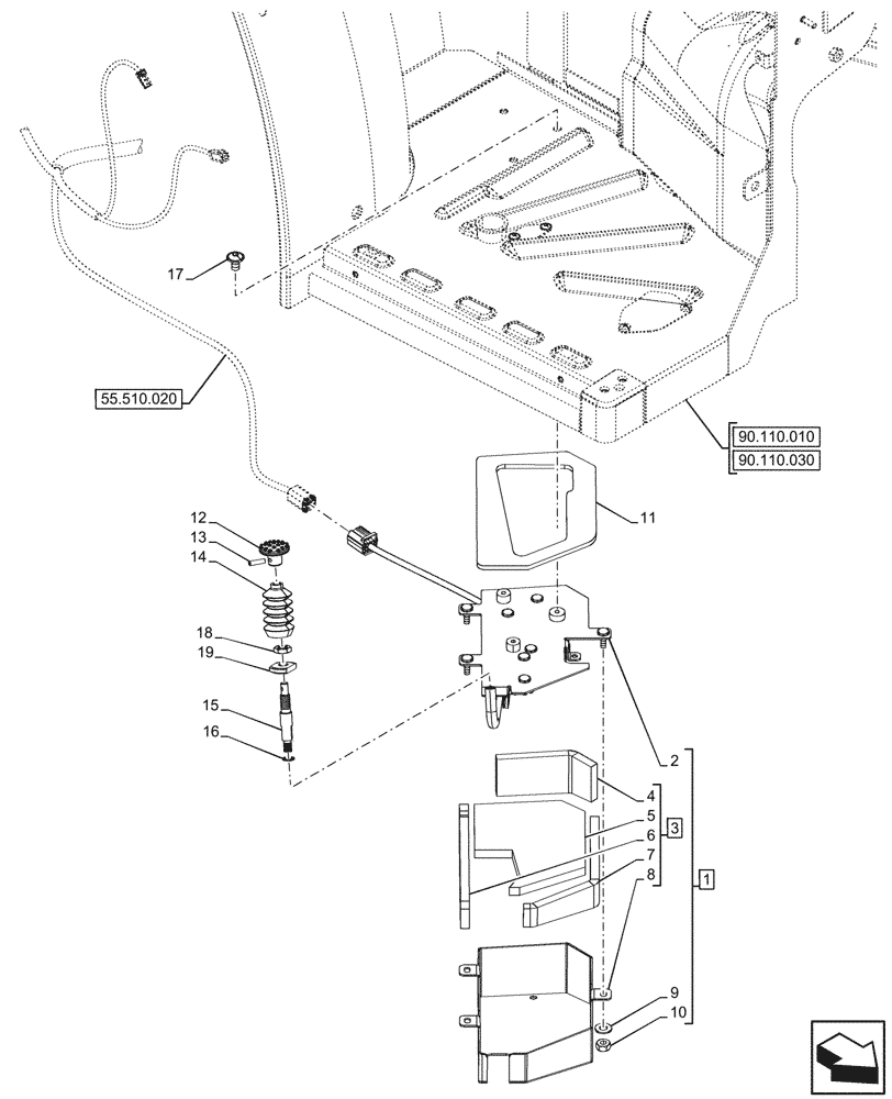 Схема запчастей Case IH FARMALL 90N - (55.525.020) - VAR - 759028, 759029 - FOOT, THROTTLE, W/O CAB (55) - ELECTRICAL SYSTEMS