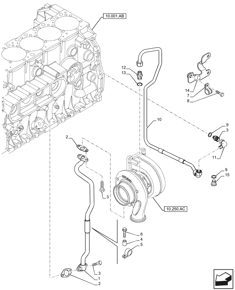 Схема запчастей Case IH F2CFP614D H003 - (10.250.AD) - TURBOCHARGER LUBE LINE (10) - ENGINE