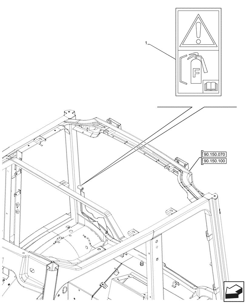Схема запчастей Case IH FARMALL 90V - (90.108.150) - DECAL, WARNING, FIRE EXTINGUISHER, CAB (90) - PLATFORM, CAB, BODYWORK AND DECALS