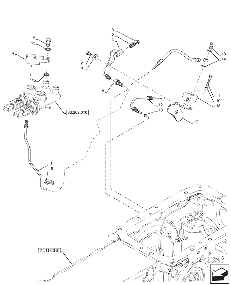 Схема запчастей Case IH FARMALL 100V - (33.202.030) - VAR - 743524, 759011 - BRAKE FLUID, LINES, RIGHT HAND (33) - BRAKES & CONTROLS