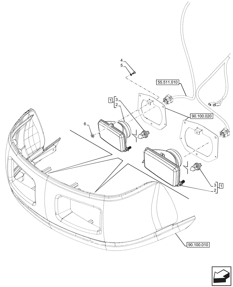 Схема запчастей Case IH FARMALL 110N - (55.404.090) - FRONT LIGHT, RH, DRIVE (55) - ELECTRICAL SYSTEMS