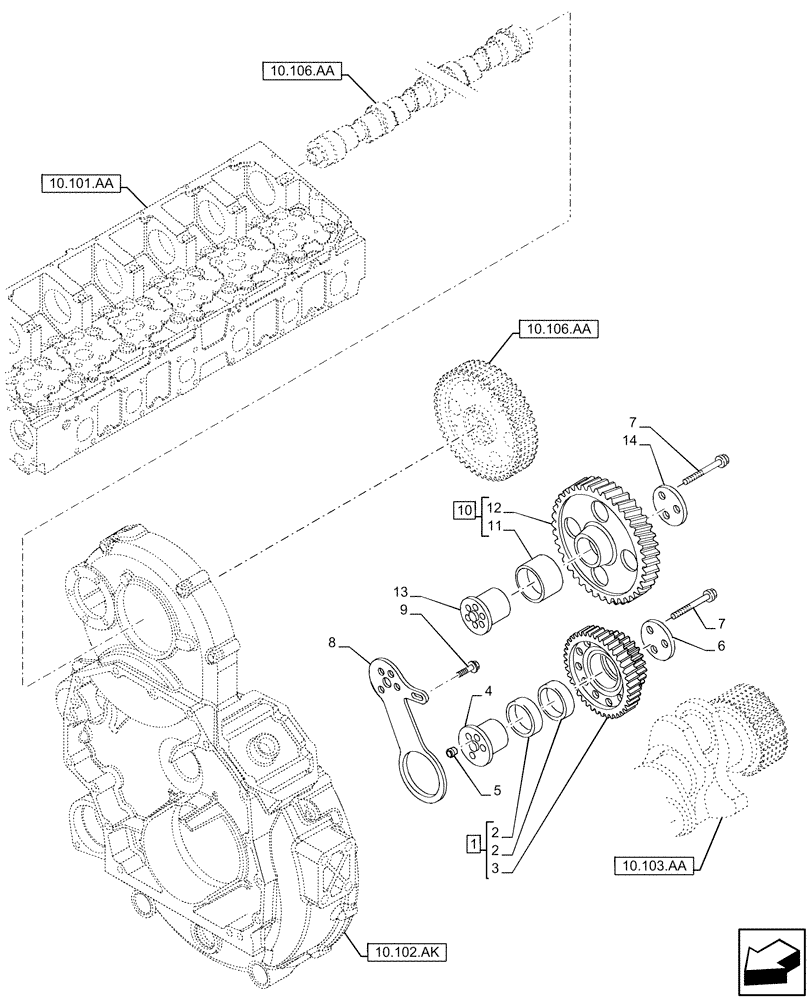 Схема запчастей Case IH F2CFP614E H003 - (10.106.AG) - GEAR, DRIVE (10) - ENGINE