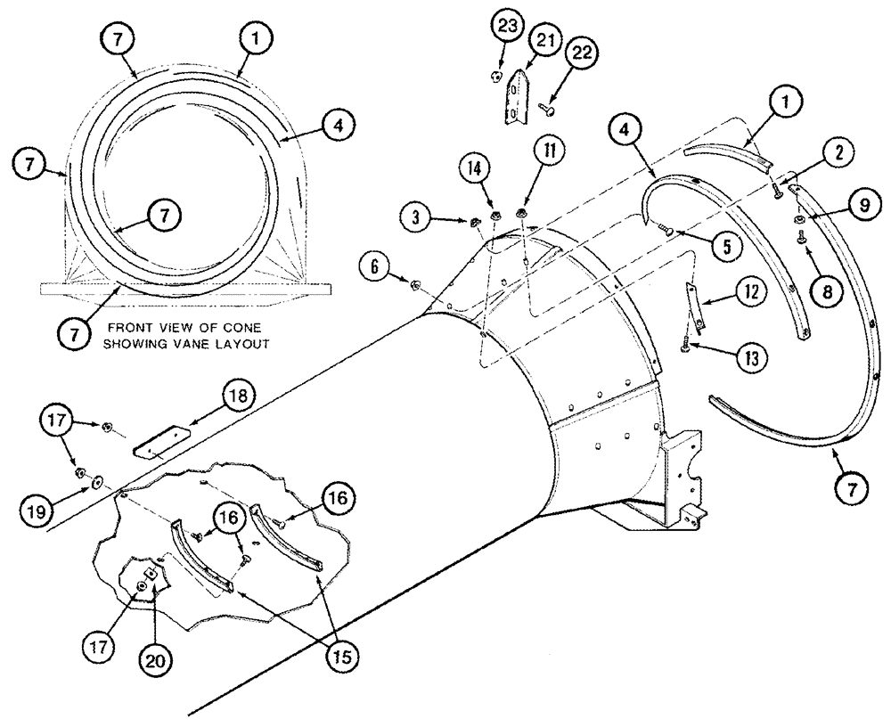 Схема запчастей Case IH 2388 - (09B-10A[02]) - VANE - EXTENDED WEAR - OPTIONAL BTW JJC0270500 & JJC0274396, STANDARD ASN JJC0274450 (14) - ROTOR, CONCANVES & SIEVE