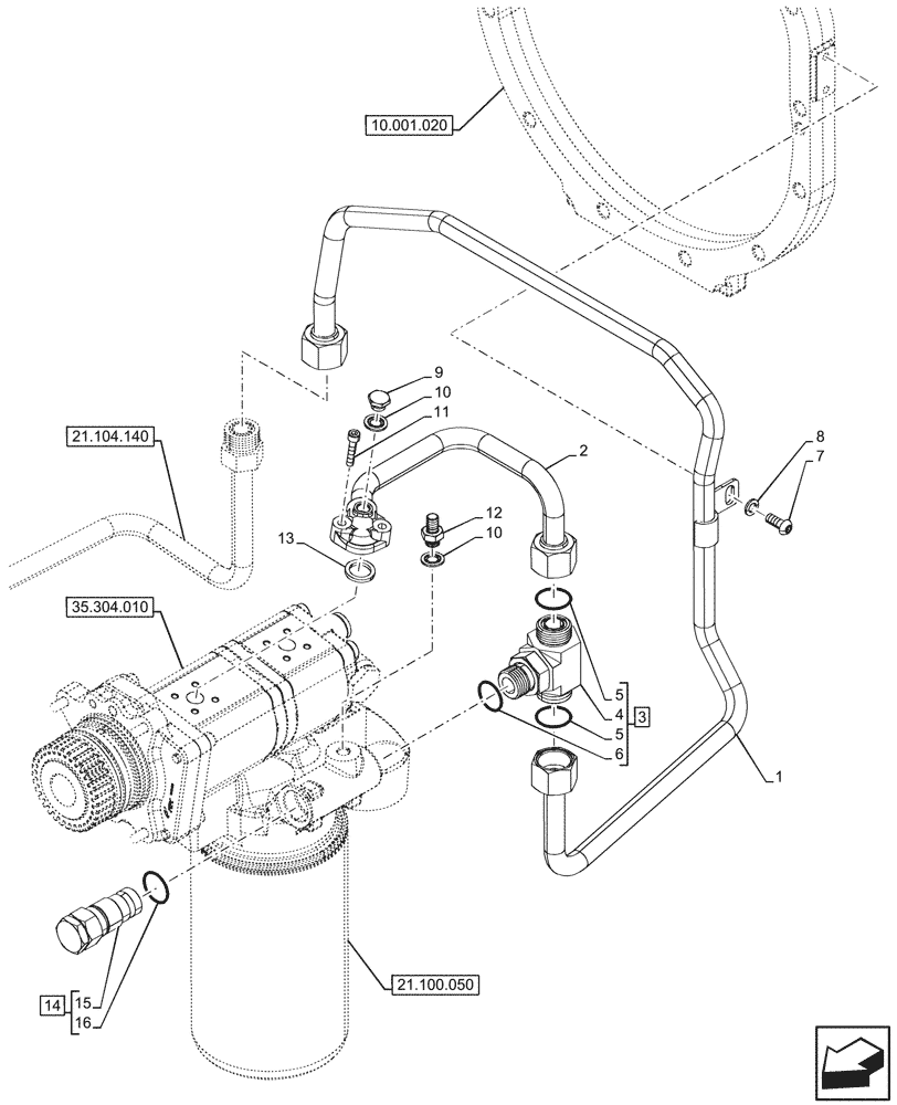 Схема запчастей Case IH FARMALL 90V - (21.104.130) - VAR - 743915, 743970 - DELIVERY PIPE, STEERING LINE, W/O TRAILER BRAKE VALVE (21) - TRANSMISSION