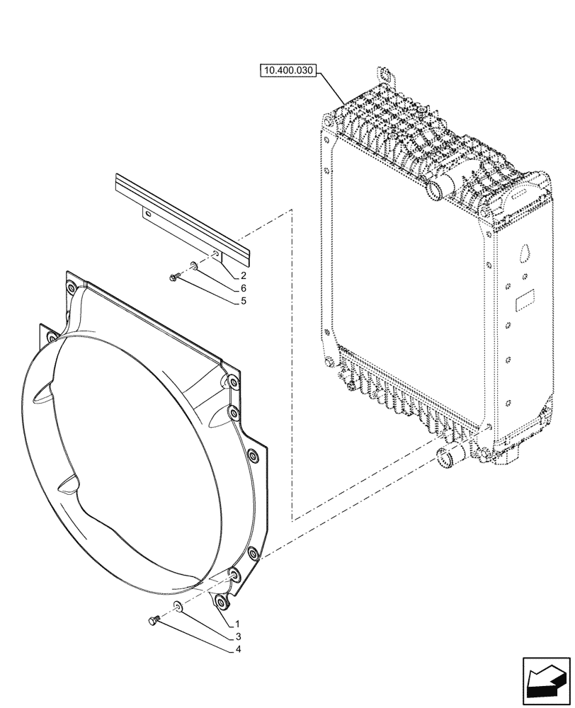 Схема запчастей Case IH FARMALL 80V - (10.414.030) - VAR - 341972, 341973, 341974, 341975, 341976, 341977, 341978, 342328, 342329, 342330, 342336, 342337, 342340, 342341, 342342. 342345, 759018, 759019 - RADIATOR FAN SHROUD, W/O FRONT PTO (10) - ENGINE