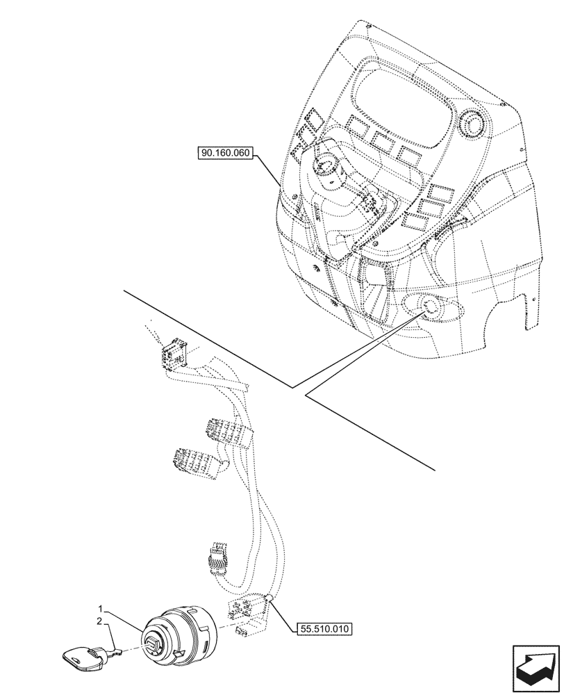 Схема запчастей Case IH FARMALL 90N - (55.201.040) - VAR - 759031, 759033 - IGNITION SWITCH, CAB (55) - ELECTRICAL SYSTEMS