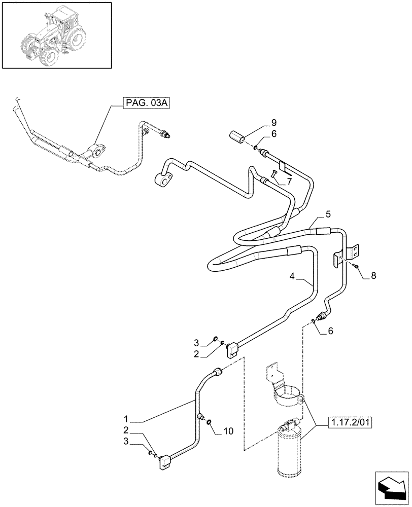 Схема запчастей Case IH MAXXUM 140 - (1.94.3/05[04C]) - AIR CONDITIONING SYSTEM PIPES - D7161 (VAR.330641) (10) - OPERATORS PLATFORM/CAB