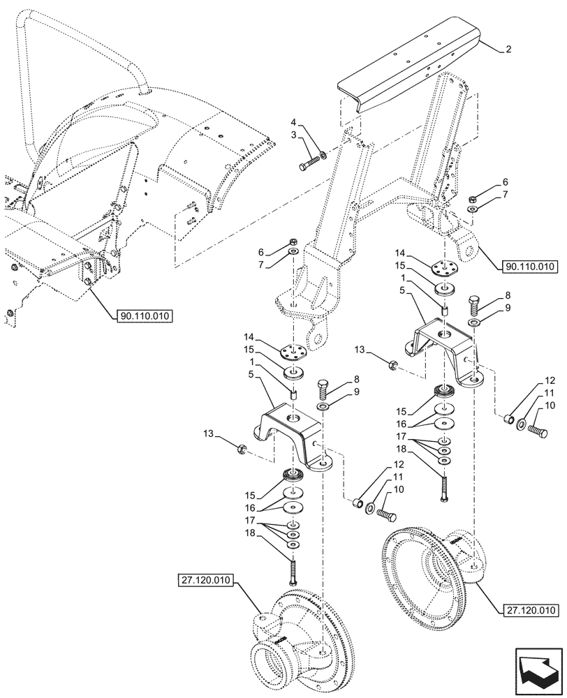 Схема запчастей Case IH FARMALL 90V - (90.110.160) - VAR - 342270, 342271, 759028, 759029 - PLATFORM, SUPPORT, REAR, W/O CAB (90) - PLATFORM, CAB, BODYWORK AND DECALS