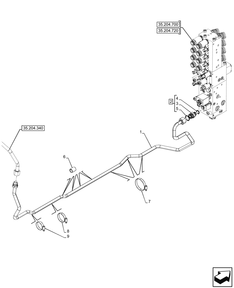 Схема запчастей Case IH FARMALL 80N - (35.204.780) - VAR - 743970 - MID-MOUNT CONTROL VALVE, LINES, W/ 10 COUPLERS, CAB (35) - HYDRAULIC SYSTEMS