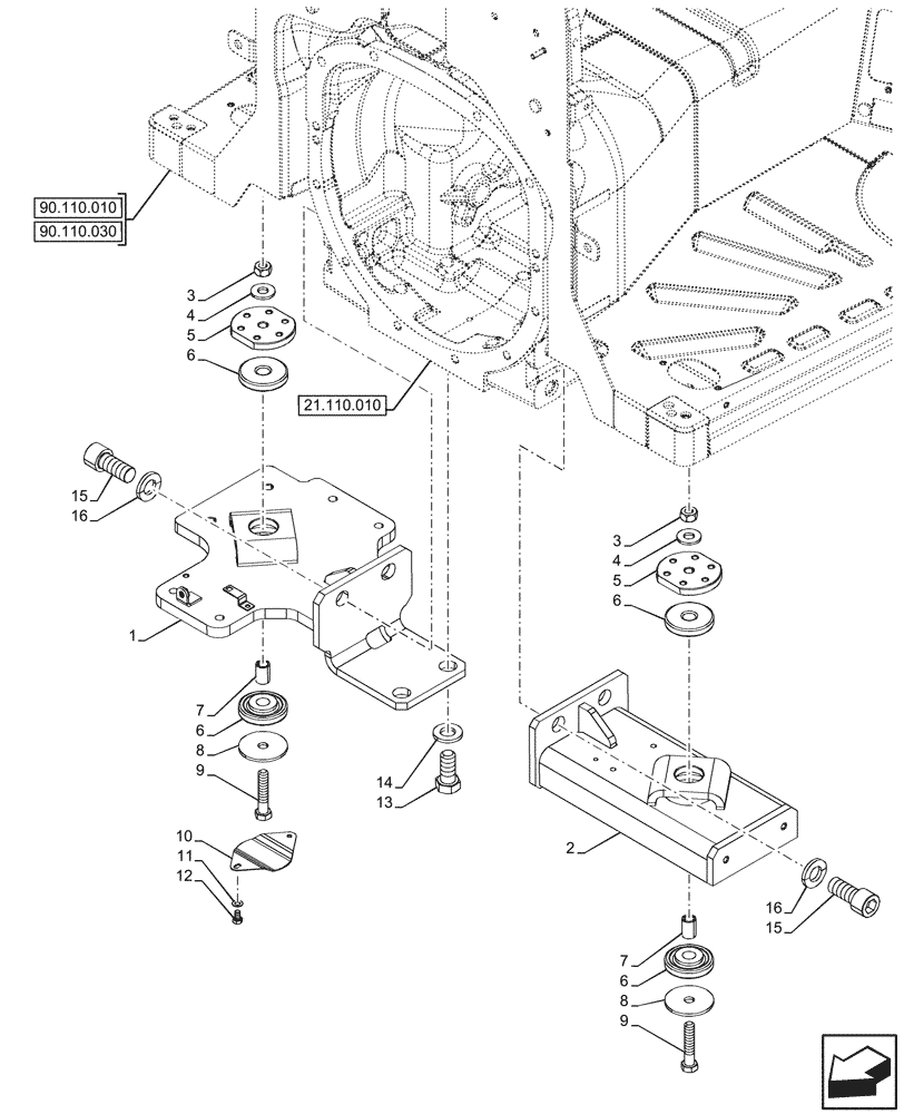 Схема запчастей Case IH FARMALL 110N - (90.110.180) - VAR - 759028, 759029 - PLATFORM, SUPPORT, FRONT, W/O CAB (90) - PLATFORM, CAB, BODYWORK AND DECALS