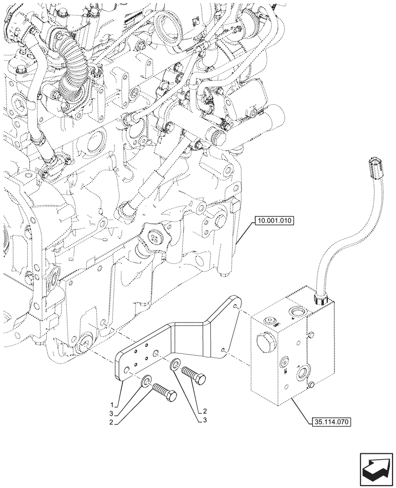 Схема запчастей Case IH FARMALL 80N - (35.114.080) - VAR - 743915 - 3 POINT HITCH, CONTROL VALVE, BRACKET, W/ DPF (35) - HYDRAULIC SYSTEMS