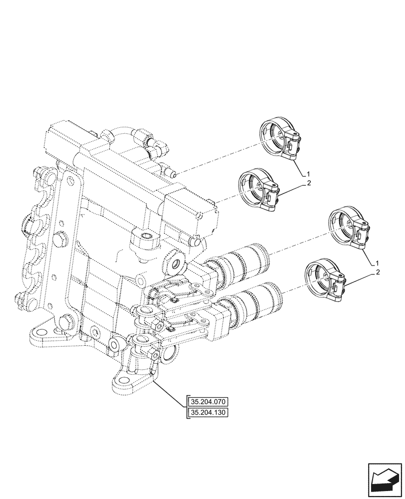 Схема запчастей Case IH FARMALL 90V - (35.204.170) - VAR - 759022 - 2 REMOTE VALVES, COVERS (35) - HYDRAULIC SYSTEMS