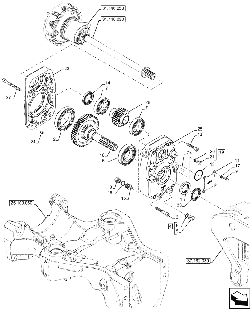 Схема запчастей Case IH FARMALL 100V - (31.146.040) - VAR - 341979, 341980, 342346, 342347, 342350, 743522 - GEARBOX, FRONT PTO, 4WD, CAB (31) - IMPLEMENT POWER TAKE OFF