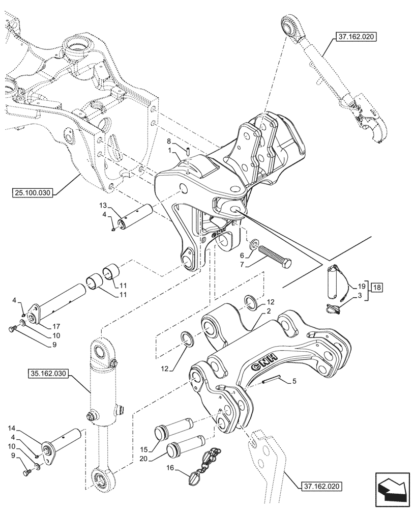 Схема запчастей Case IH FARMALL 100V - (37.162.030) - VAR - 341975, 341976, 341979, 341980, 342336, 342337, 342340, 342346, 342347, 342350, 743522, 759019 - HYDRAULIC LIFT (37) - HITCHES, DRAWBARS & IMPLEMENT COUPLINGS