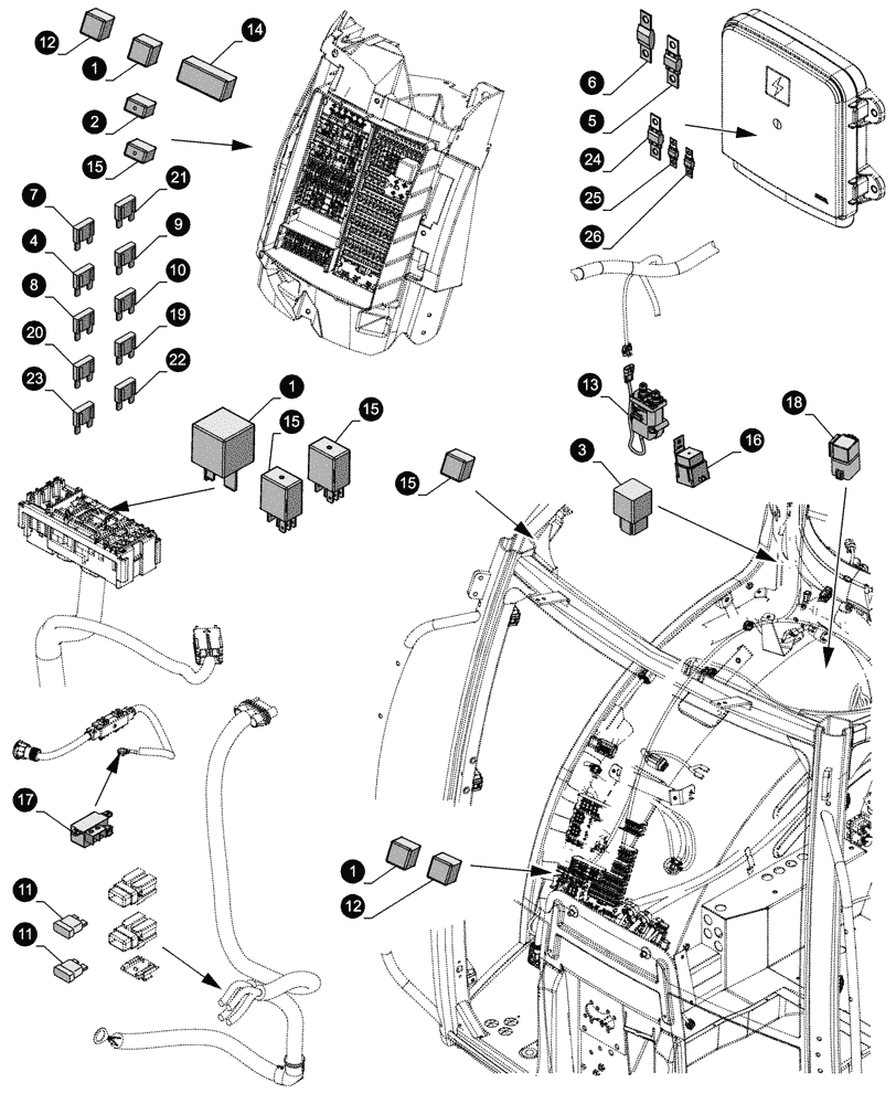 Схема запчастей Case IH MAXXUM 135 - (05.100.04[03]) - MAINTENANCE PARTS - FUSES (05) - SERVICE & MAINTENANCE