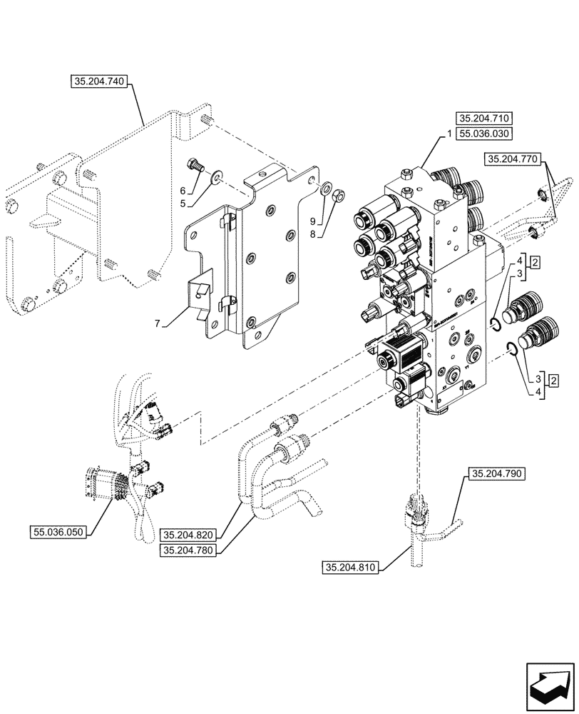 Схема запчастей Case IH FARMALL 80N - (35.204.700) - VAR - 743970 - MID-MOUNT CONTROL VALVE, CAB (35) - HYDRAULIC SYSTEMS