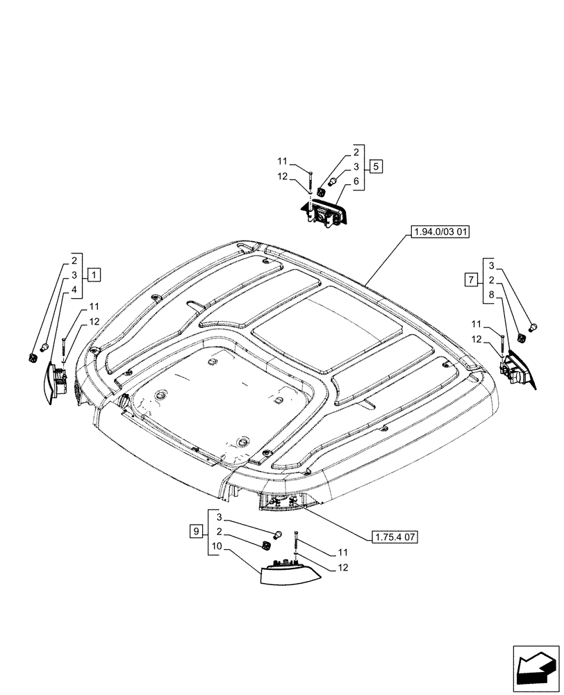 Схема запчастей Case IH PUMA 210 - (1.75.7/07) - (VAR.079-097-369) CAB ROOF, TURN SIGNAL LIGHT, W/ HIGH VISIBILITY PANEL (NA MARKET PACKAGE) (06) - ELECTRICAL SYSTEMS