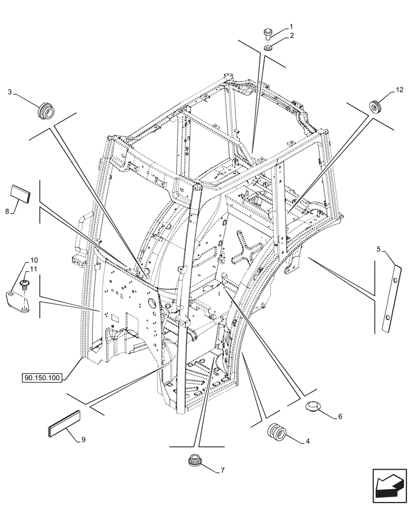 Схема запчастей Case IH FARMALL 110V - (90.150.110) - VAR - 759031, 759033 - FRAME, PLATE, PLUGS, CAB (90) - PLATFORM, CAB, BODYWORK AND DECALS